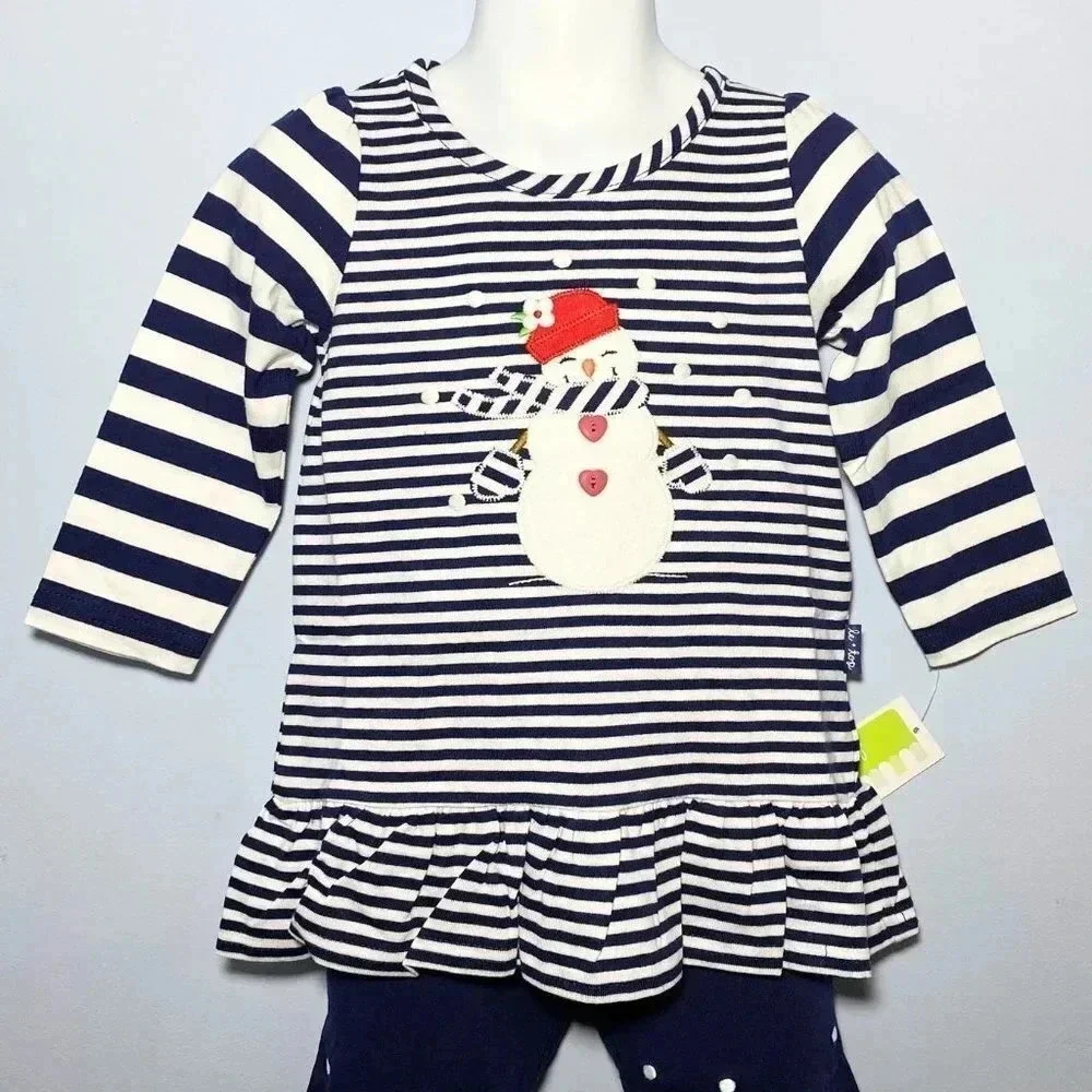 Le Top Boutique Toddler Girls Snowman Holiday Top & Pants Outfit Set Sz 24M NWT